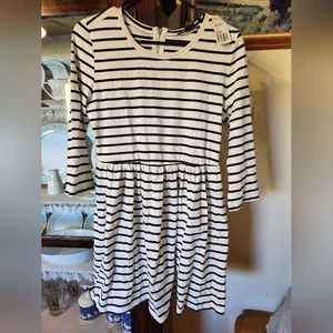 Ivory/Black striped, short dress. Size L